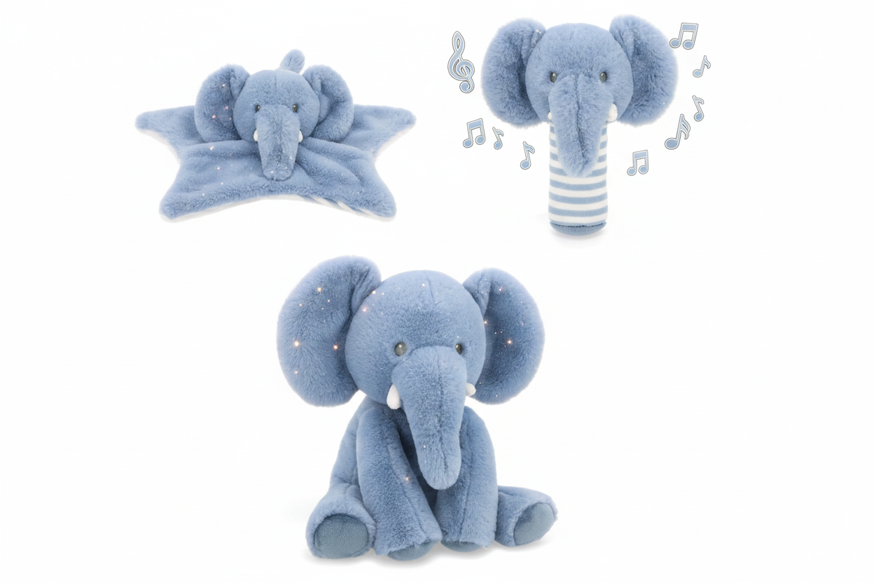 3 Slonića - slonić plišanac, zvečkica i dekica AKCIJA-50%