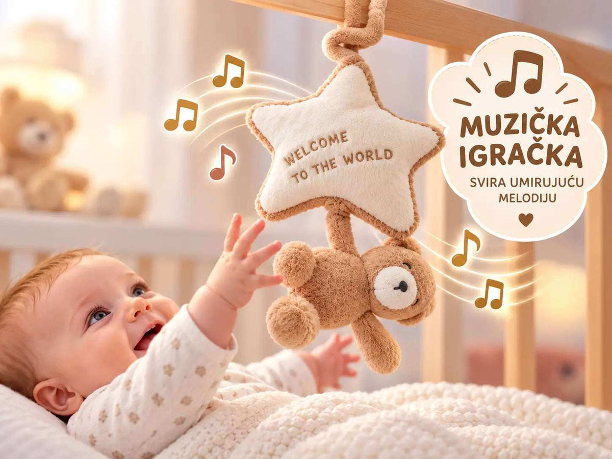 Beba promatra muzičku zvijezdu s medvjedićem
