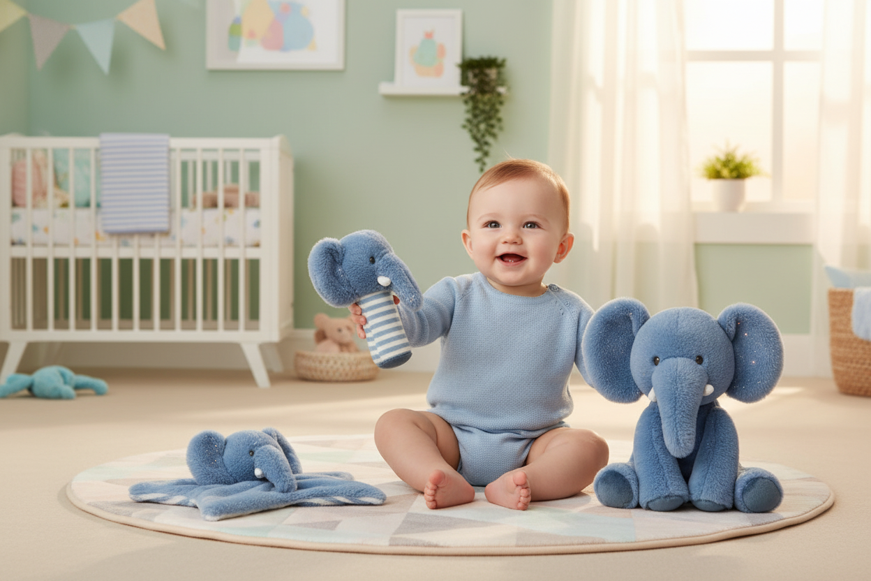 3 Slonića - slonić plišanac, zvečkica i dekica AKCIJA-50%