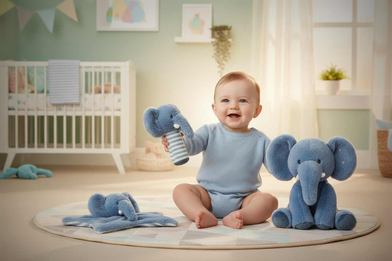 3 Slonića, plišanac, zvečkica i dekica -50%