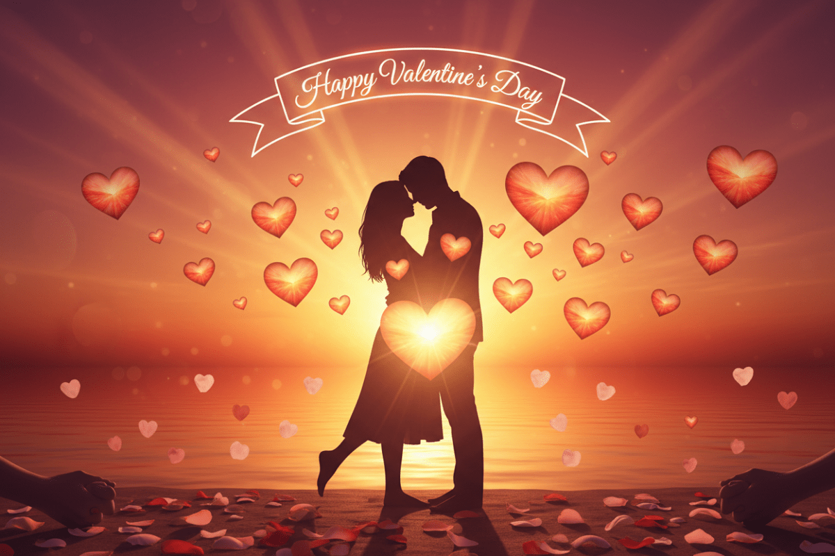 Telegram za zaljubljene - romantična silueta para za Valentinovo