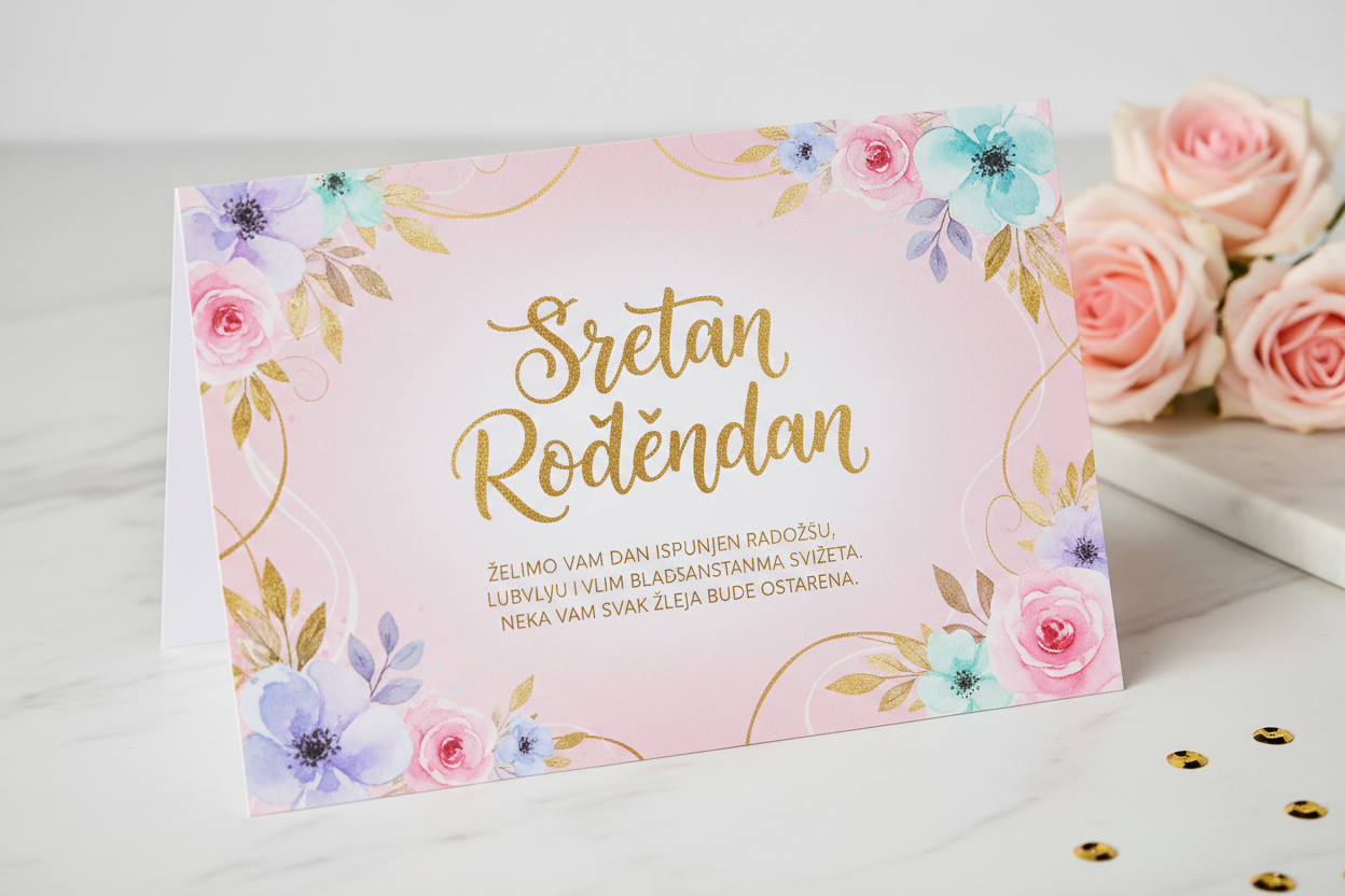 Rođendanski Telegram - Elegantno Cvijeće i Zlato