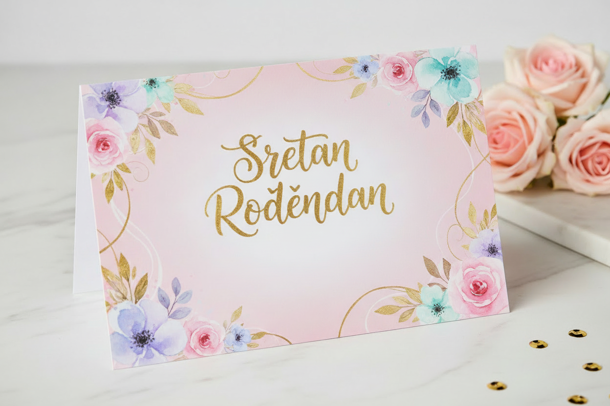 Rođendanski Telegram - Elegantno Cvijeće i Zlato