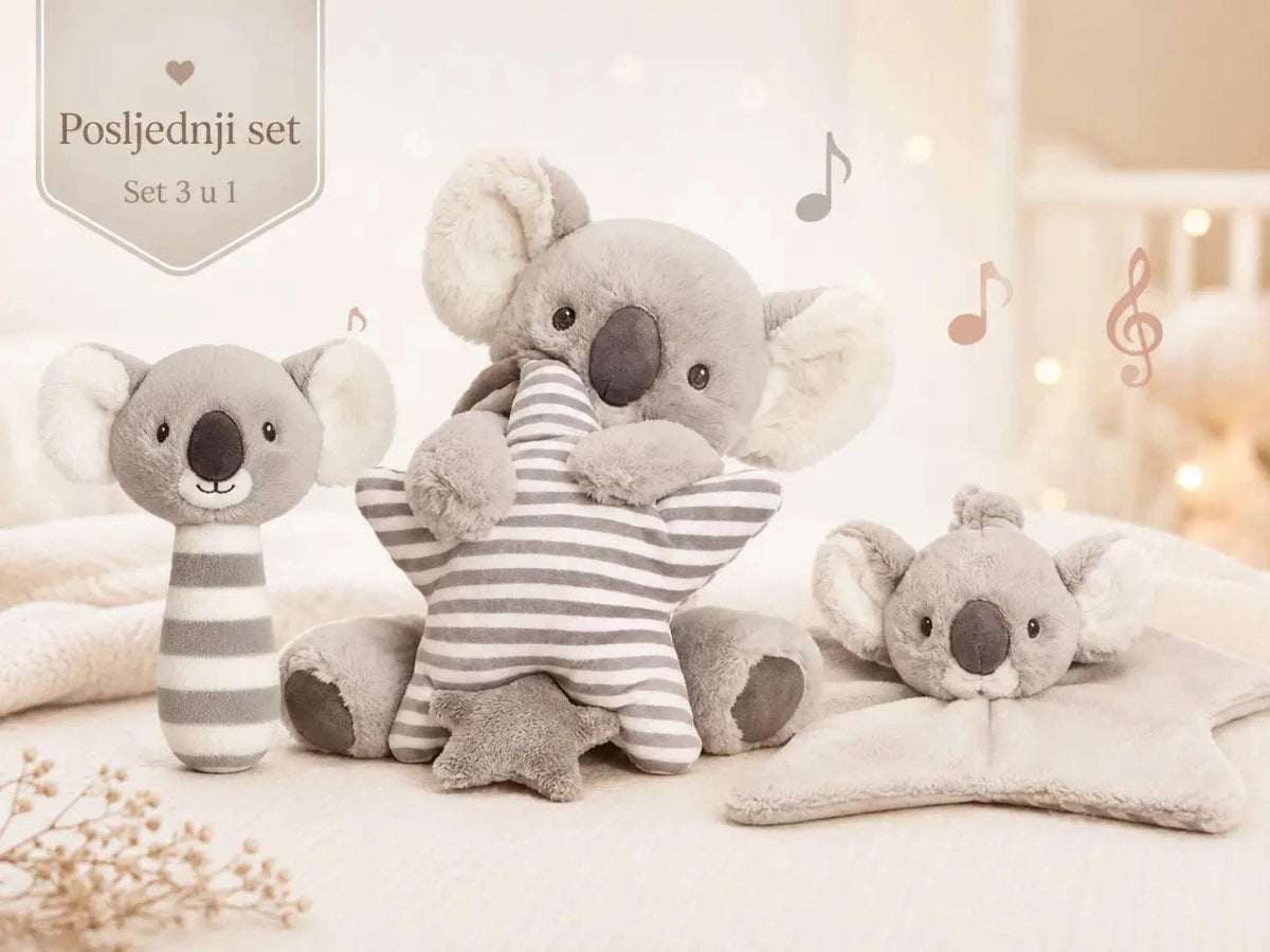 Koala 3-piece baby gift set with musical rattle, star pillow and blanket